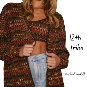 🤎🧡 12th Tribe Multicolor Knit Cardigan — Size L